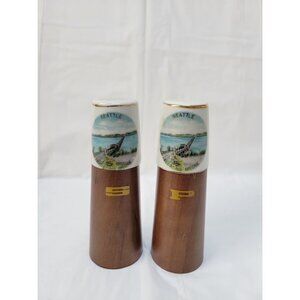 Seattle Floating Bridge Souvenir Salt And Pepper Shakers Wood & Ceramic 4"